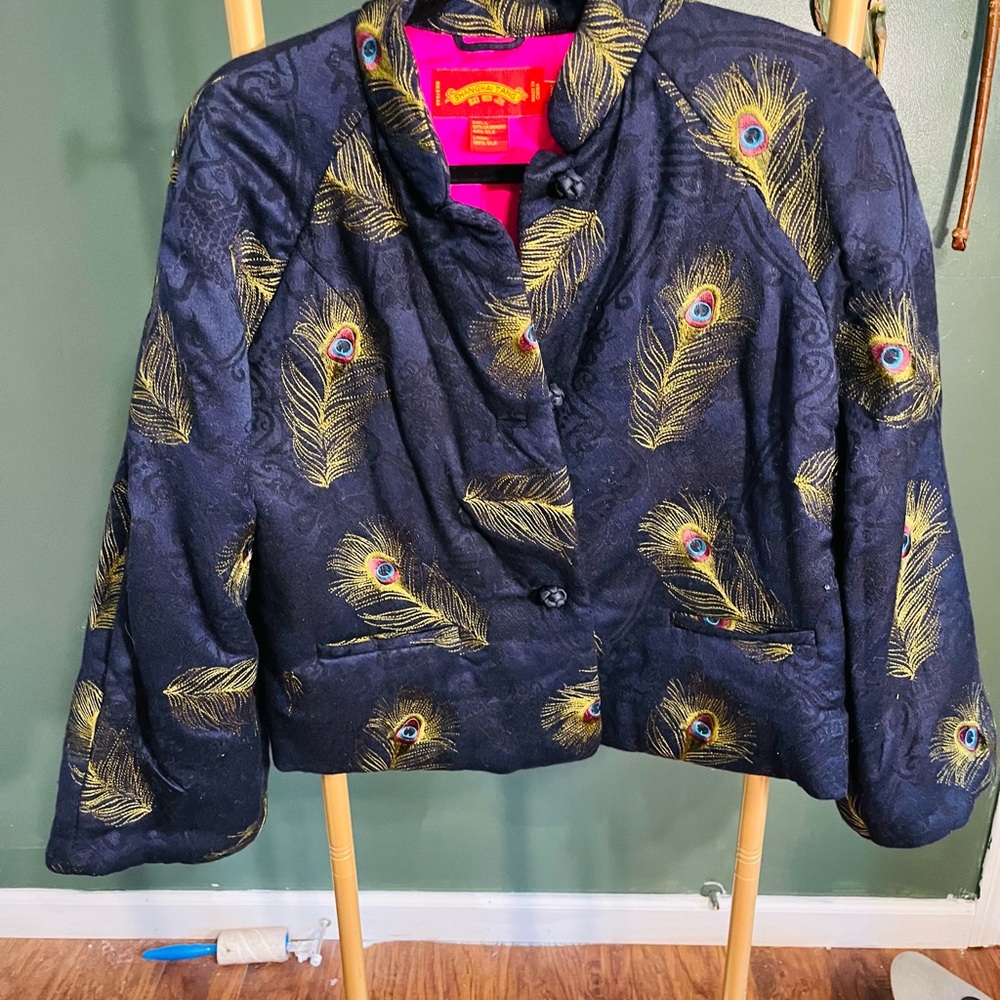 Shanghai Tang Navy Blazer with Peacock Feather Design